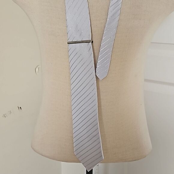 Vettorio Fratini Men's Sparkling Tie With Tie Pin White & Silver - Picture 2 of 16